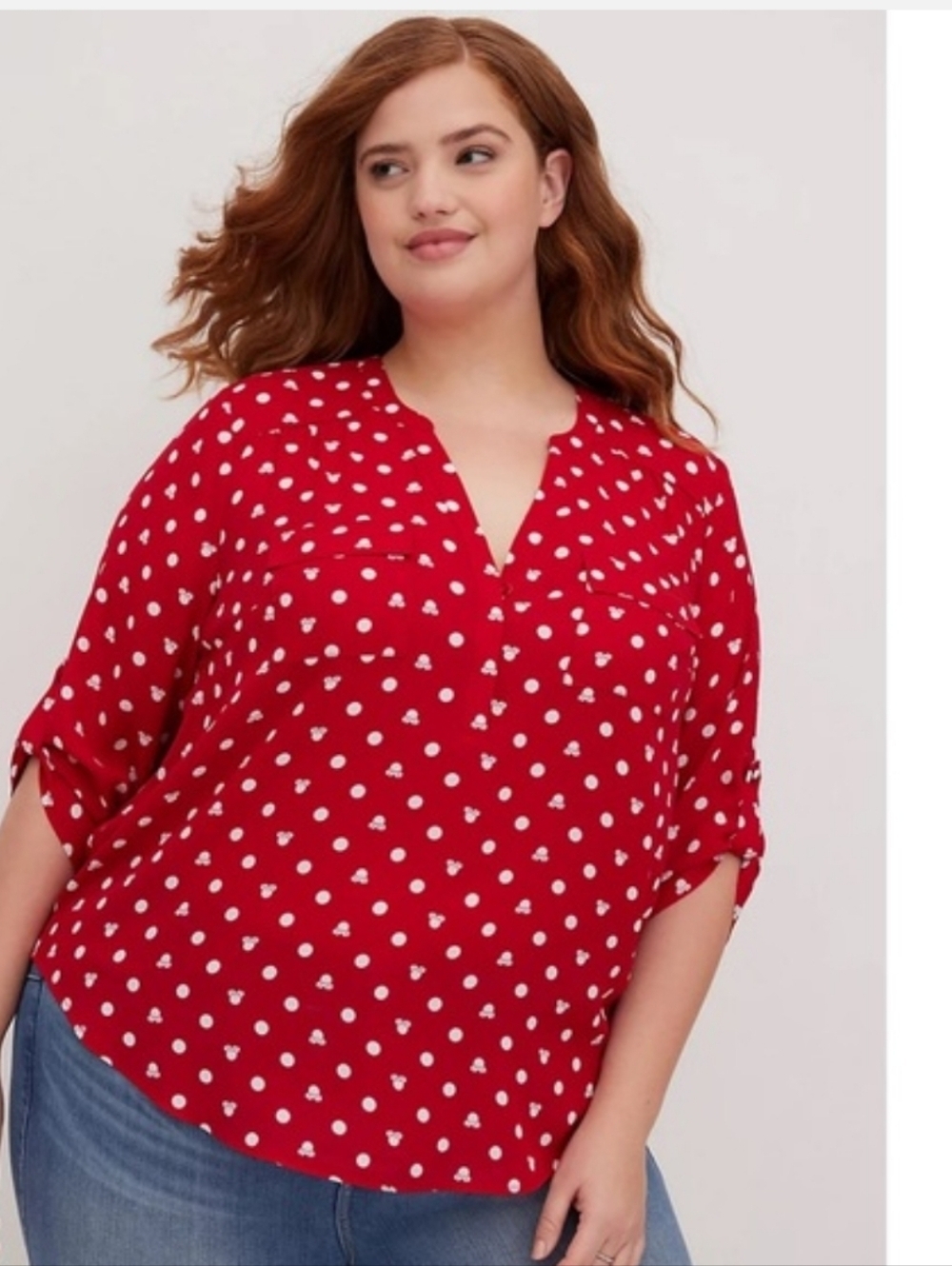DISNEY  • MINNIE MOUSE HARPER PULLOVER BLOUSE - GEORGETTE DOT RED WHITE